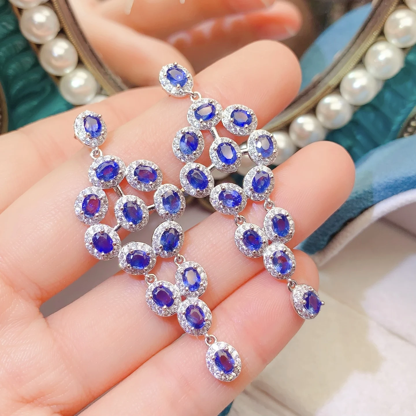 Natural Sapphire Blue Drop Earrings - view 2