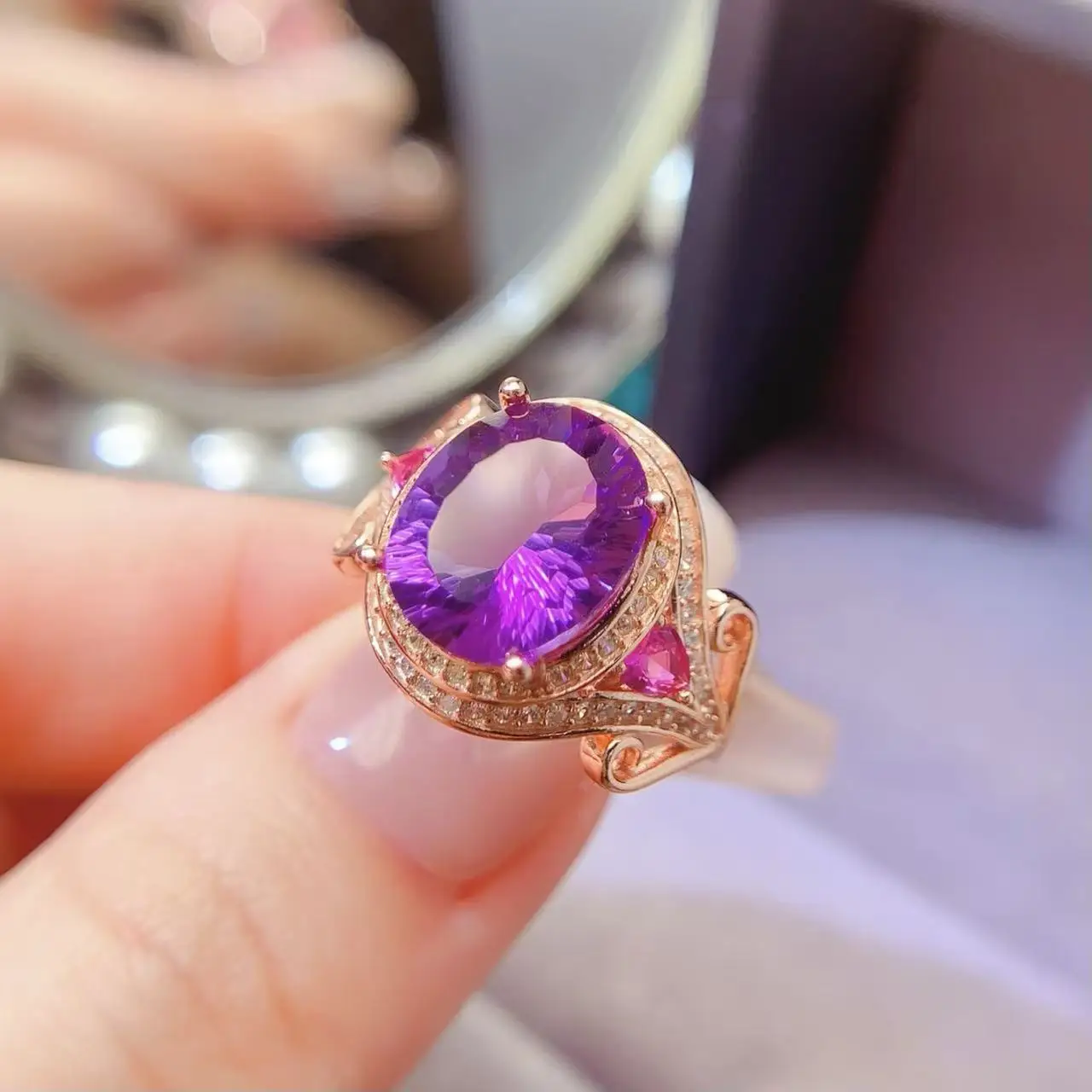 Natural Amethyst Large Oval Ring - view 1