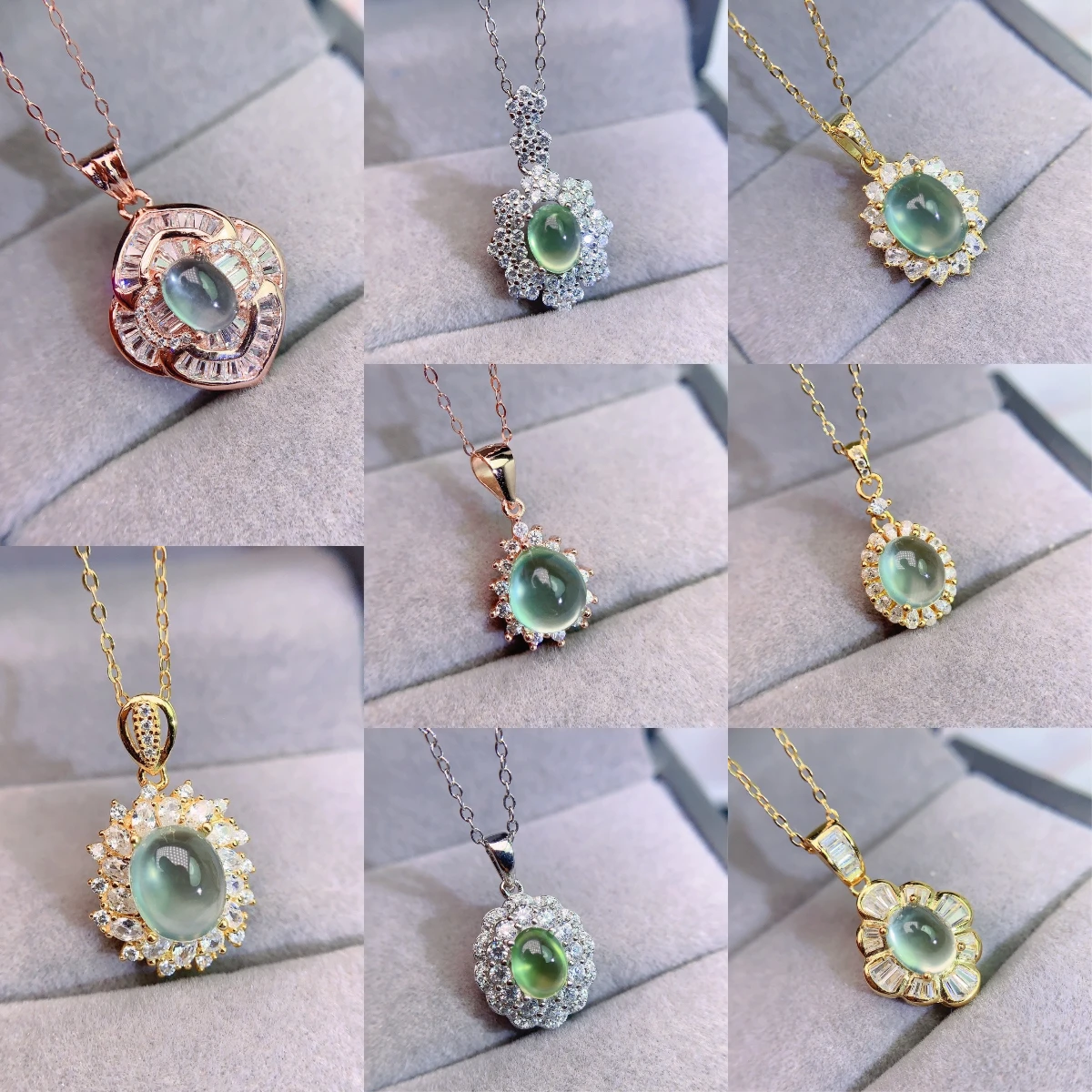 Natural Prehnite Geometric Pendant - view 4