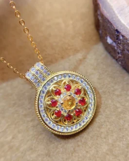 Natural Ruby Medallion Pendant Necklace