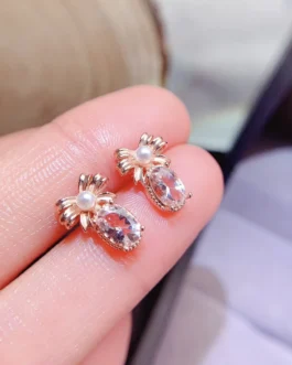 Natural Morganite Bow Stud Earrings