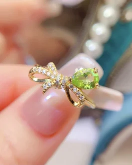 Natural Peridot Pear Bow Ring