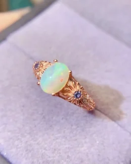 Natural Opal Pear Halo Ring