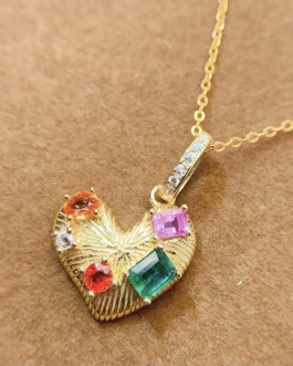 Natural Multi-Gemstone Heart Pendant Necklace
