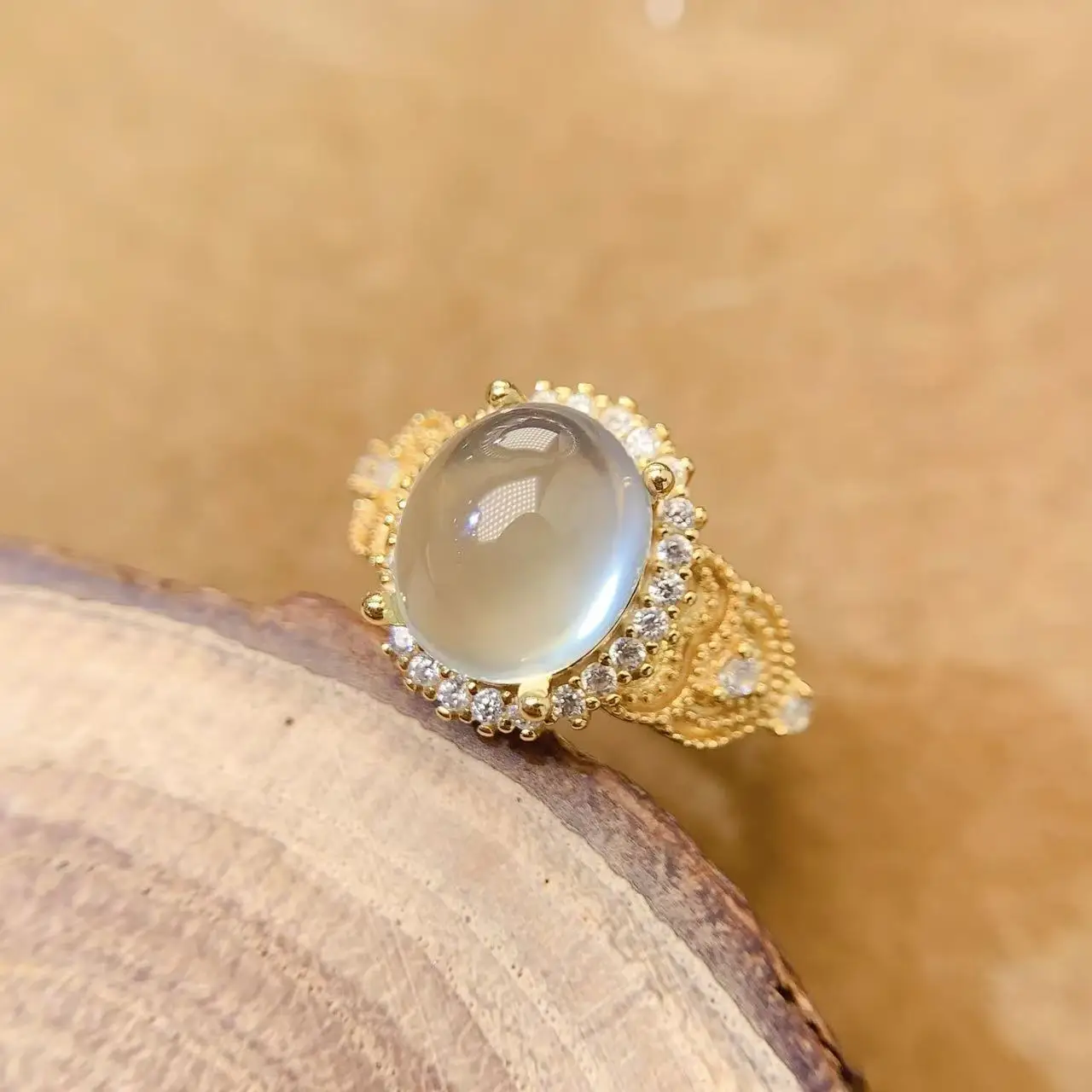 Natural Prehnite Gold Custom Ring - view 1