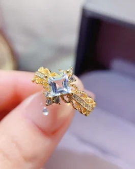Natural Aquamarine Petite Emerald Ring