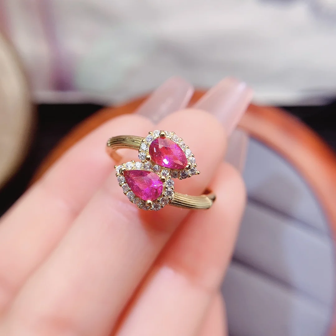 Natural Tourmaline Pear Vintage Ring - view 1