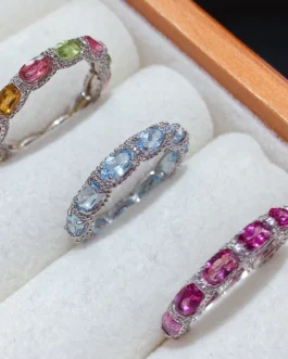 Natural Gemstone Oval Eternity Ring