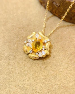 Natural Sapphire Sunflower Pendant Necklace