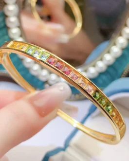Natural Tourmaline Gold Plated Bangle