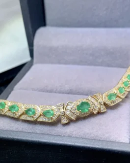 Natural Emerald Halo Tennis Bracelet