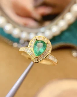 Natural Emerald Pear Baguette Ring