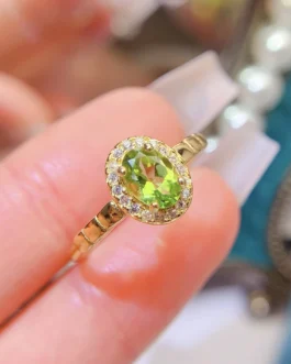 Natural Peridot Classic Halo Ring