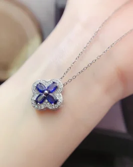 Natural Sapphire Clover Pendant Necklace