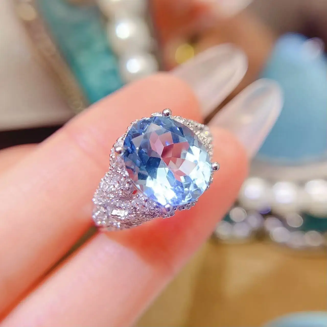 Natural Sky Blue Topaz Ring - view 1