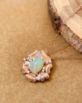 Natural Opal Flower Pendant Necklace