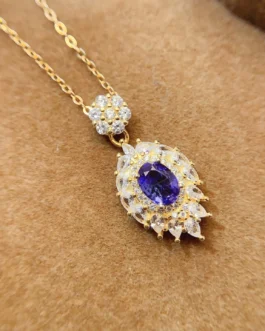 Natural Tanzanite Sunburst Pendant Necklace