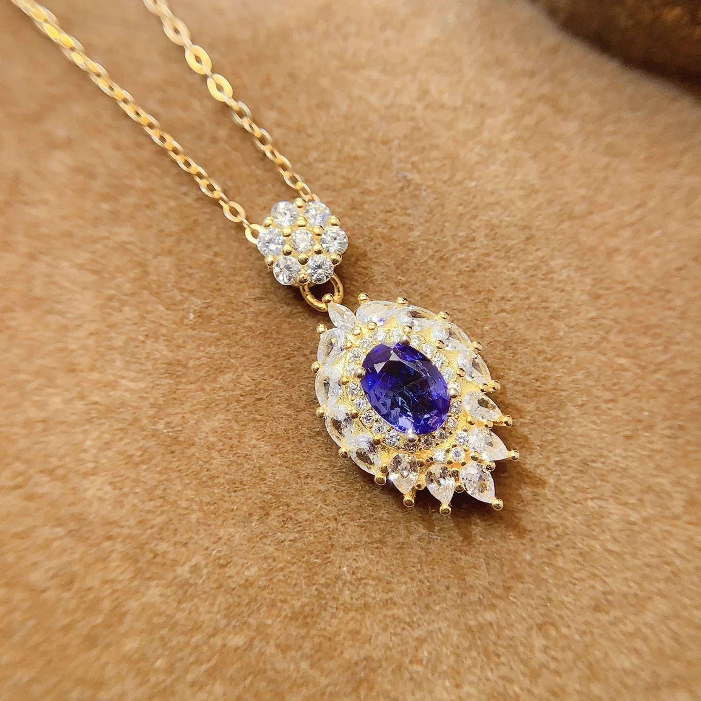 Natural Tanzanite Sunburst Pendant Necklace - view 2