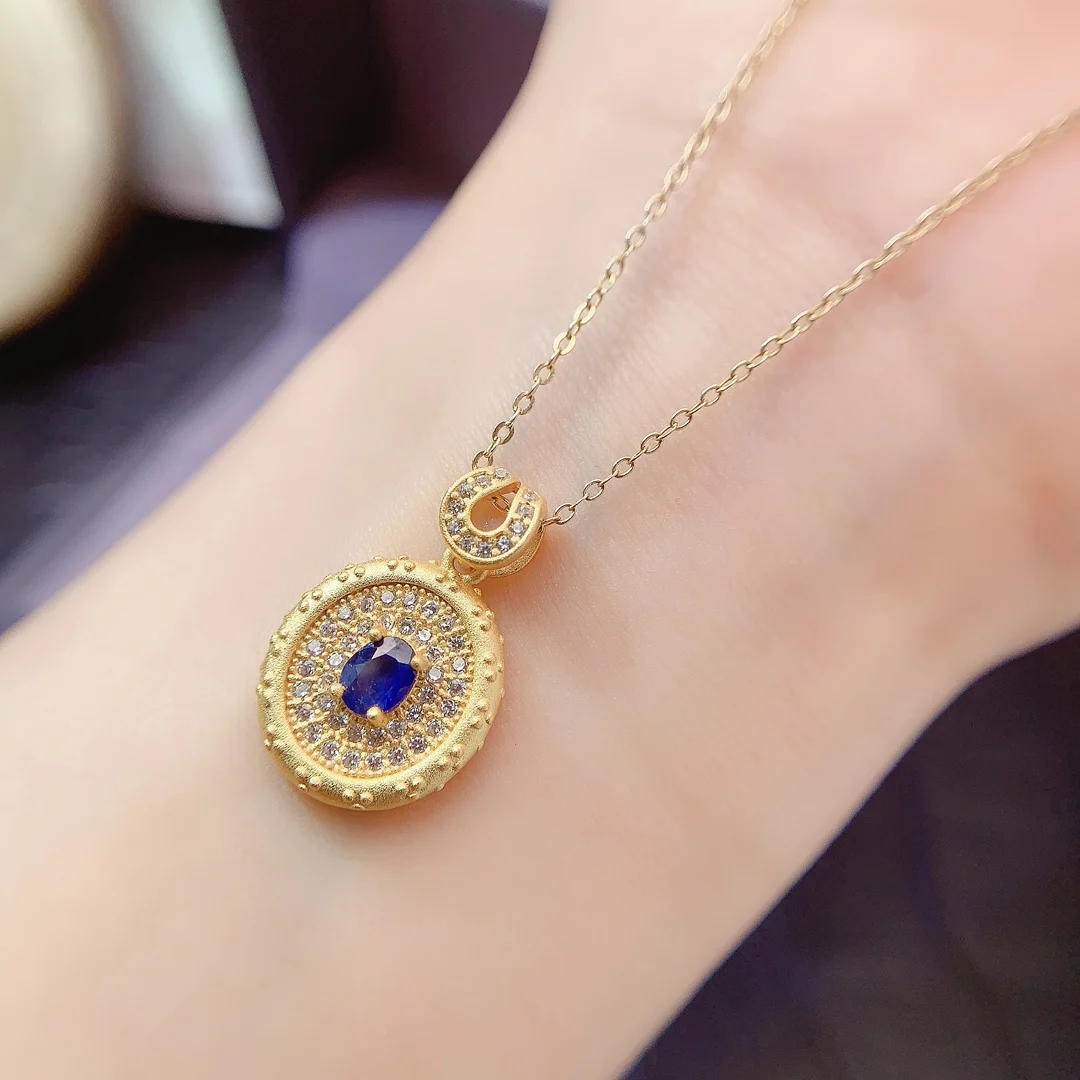 Natural Sapphire Medallion Pendant Necklace - view 1