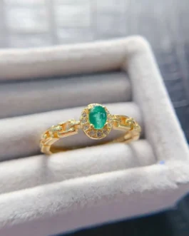 Natural Gemstone Dainty Halo Ring