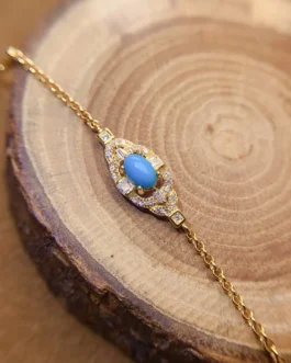 Natural Turquoise Oval Halo Bracelet