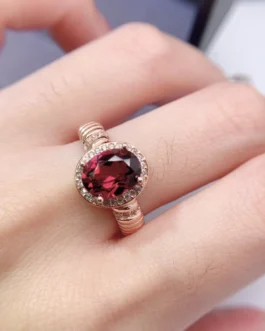 Natural Garnet Ribbed Band Ring
