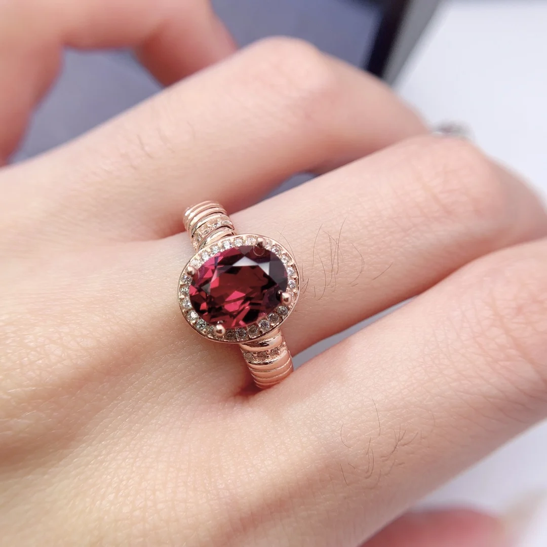 Natural Garnet Ribbed Band Ring - view 2