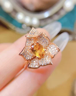 Natural Citrine Oval Halo Ring