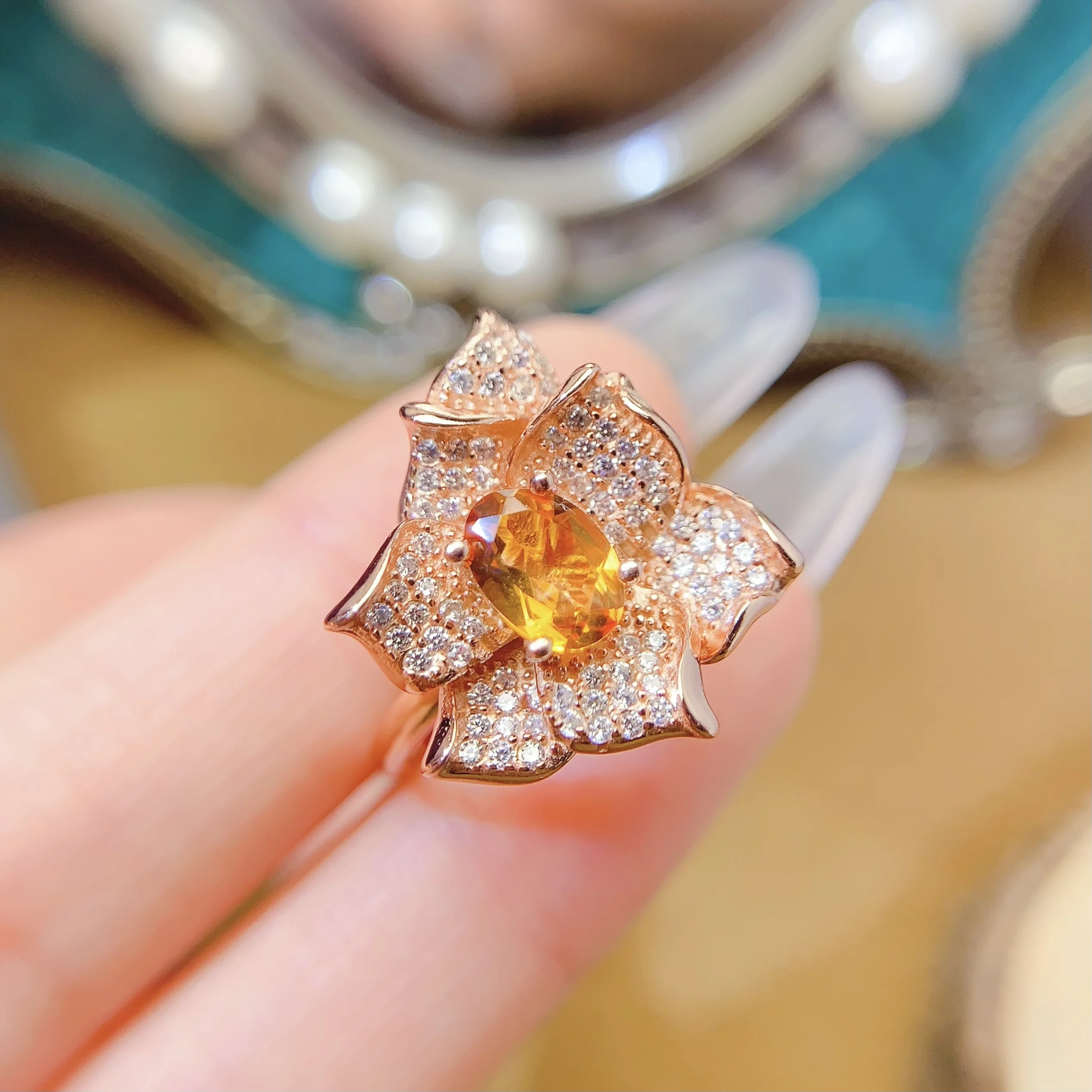 Natural Citrine Oval Halo Ring - view 1