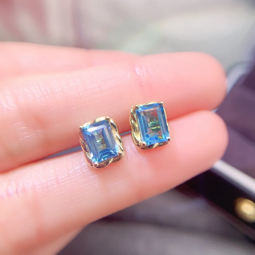 Natural Topaz Emerald Stud Earrings - view 1