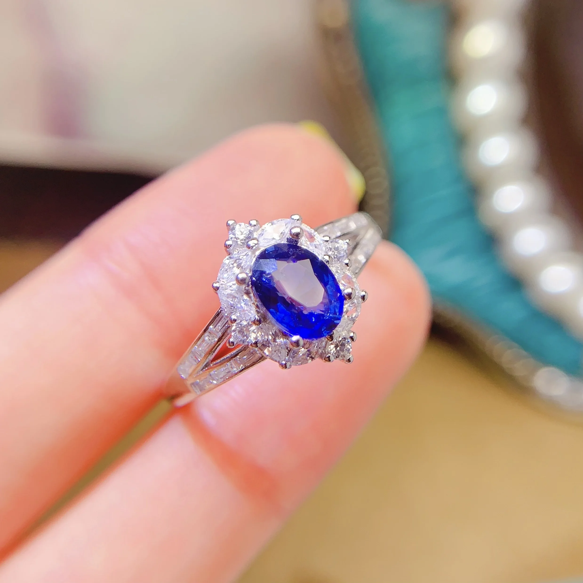 Natural Sapphire Split Shank Ring - view 1