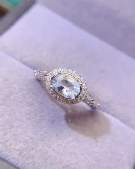 Natural Aquamarine Gold Halo Ring
