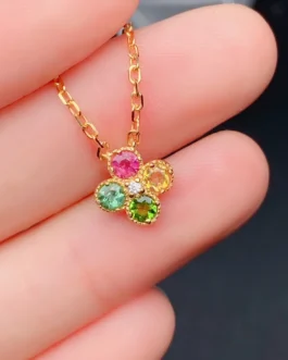 Natural Tourmaline Clover Pendant