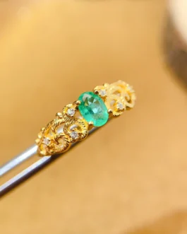 Natural Emerald Gold Filigree Ring