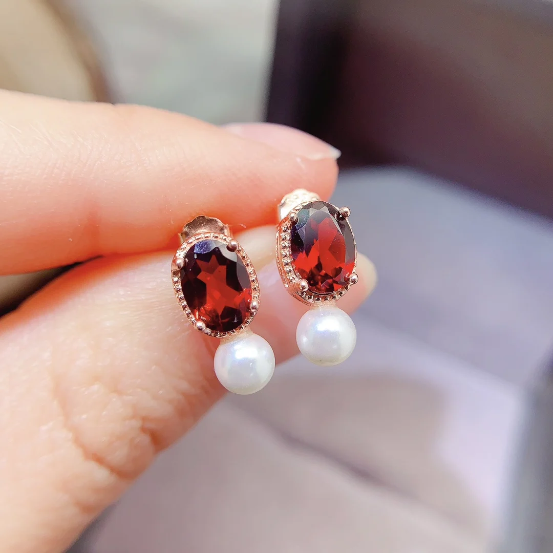 Natural Garnet Classic Stud Earrings - view 1