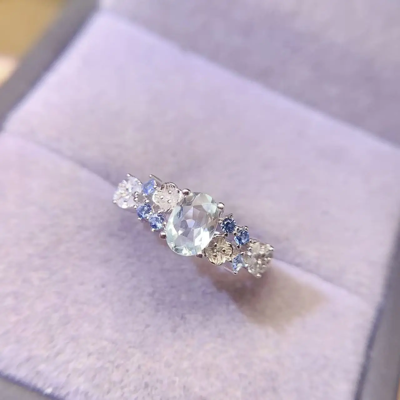 Natural Aquamarine Pear Minimal Ring - view 1