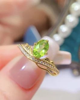 Natural Peridot Pear Crown Ring