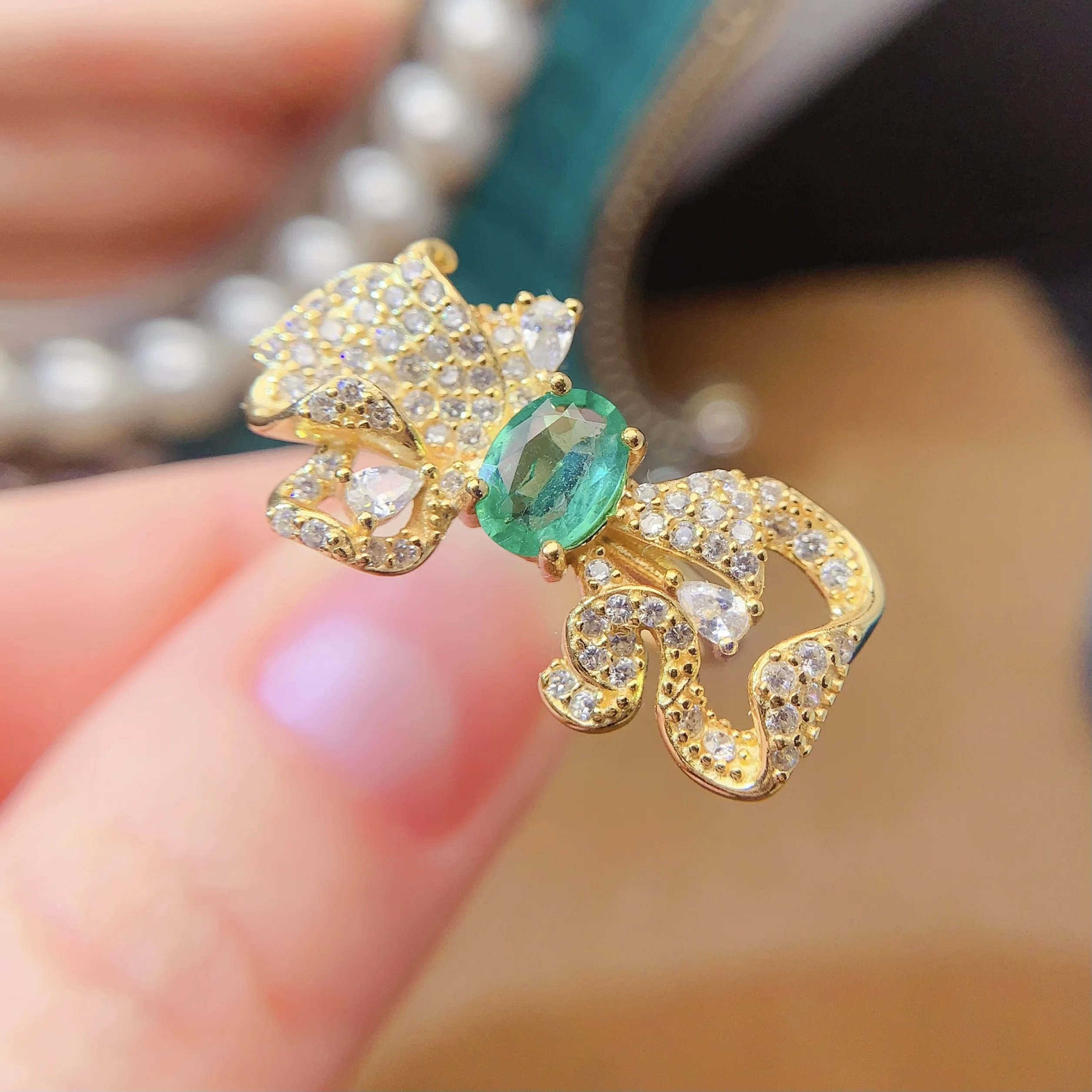 Pavé Bow Gemstone Ring - view 1