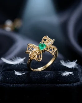 Natural Emerald Gold Bow Ring
