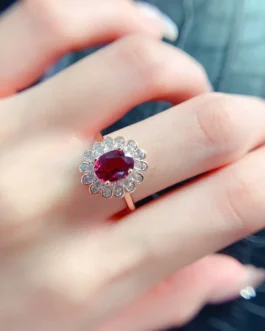 Natural Garnet Oval Halo Ring