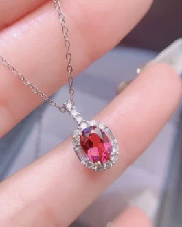 Natural Garnet Halo Pendant Necklace