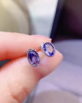 Natural Tanzanite Oval Stud Earrings