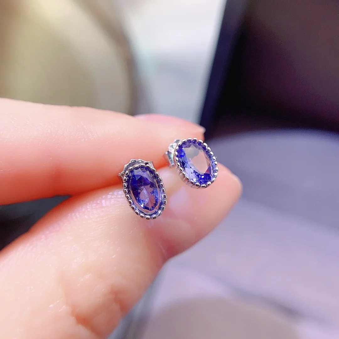 Natural Tanzanite Oval Stud Earrings - view 1