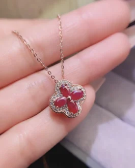 Natural Ruby Flower Pendant
