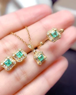 Natural Emerald Square Halo Set