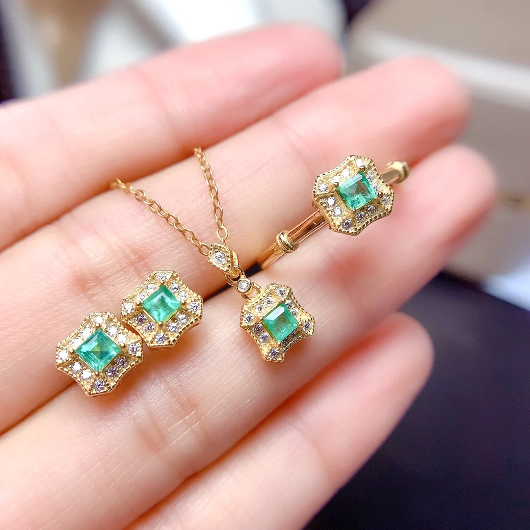 Natural Emerald Square Halo Set - view 1