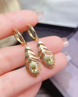 Natural Peridot Feather Earrings