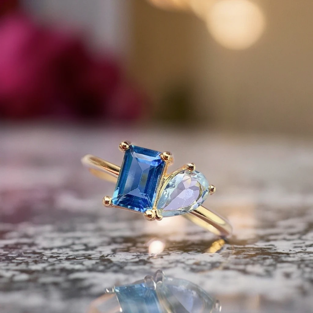 Natural Topaz Two Stone Ring - view 1