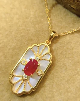 Natural Ruby Deco Pendant Necklace