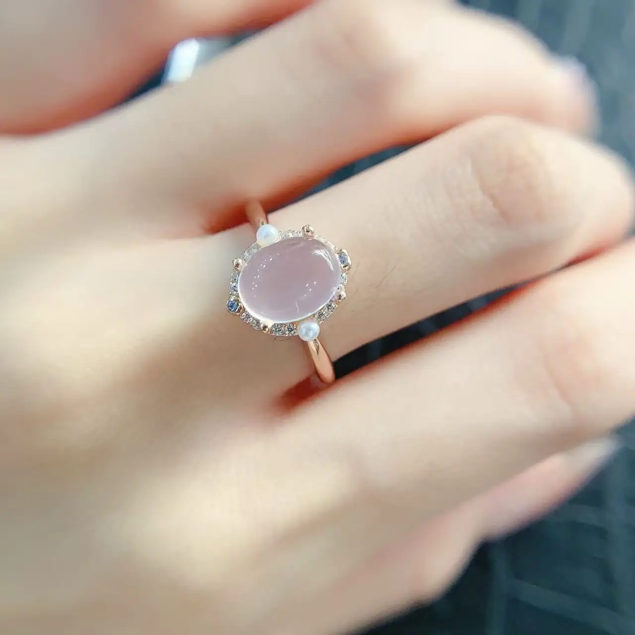 Natural Rose Quartz Pinky Ring - view 3